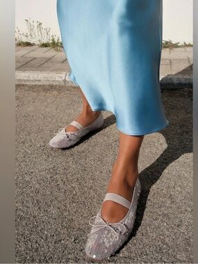 Zara Silver Sequin Ballet Mary Jane ballerinas